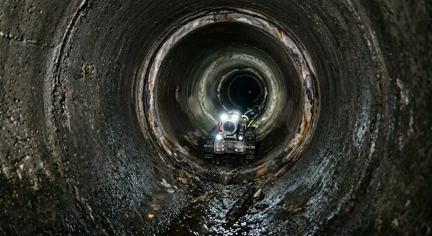 Robotic sewer camera inspecting pipe interior for Sewer Line Cleaning in Charleston